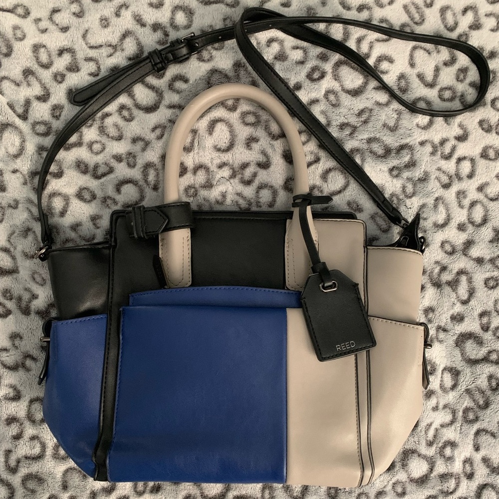 Reed crossbody handbag - Blue, cream, black colorblock